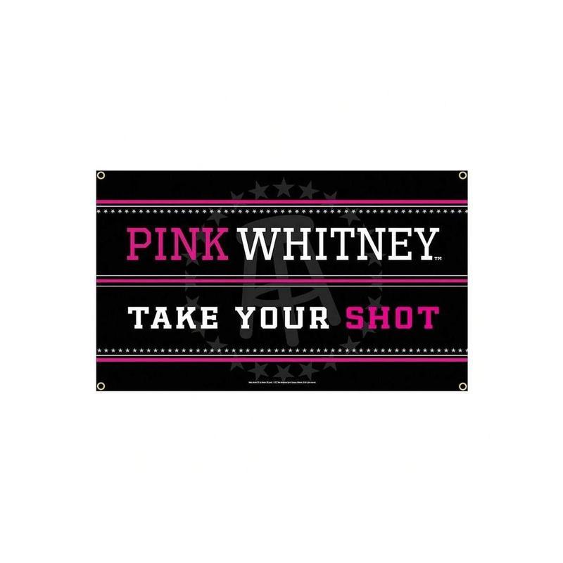 Multicolor Print Pink Whitney "Take Your Shot" Text Graphic Polyester Tapestry - Wall Decoration for Parties & Bars, College Dorm Room, 1-Piece Home Decor Banner Poster