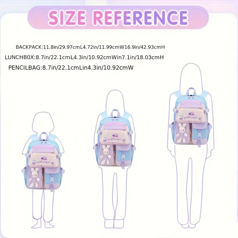 (New)Cute Rabbit Girls Backpack Three-Piece Set: Includes Handbag and Pencil Case, Lightweight Nylon Material, Adjustable Straps