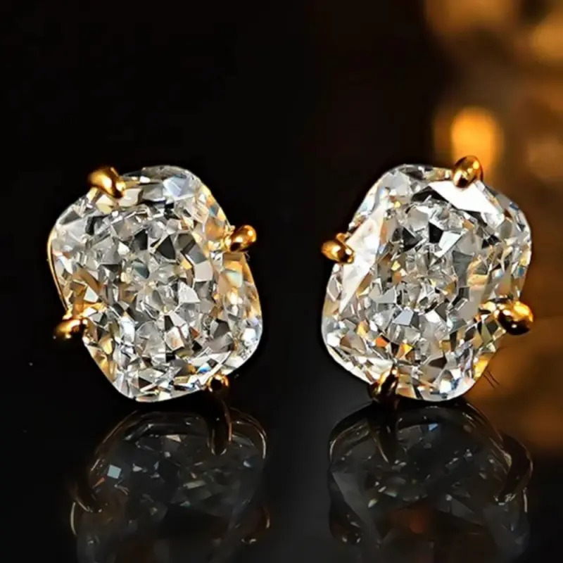 Women's Classic Versatile Oval Shape Stud Earrings - 4-Claw Set Zirconia Inlay, Nickel-Free Copper, Simple Look, Suitable for Everyday Wear, Work
