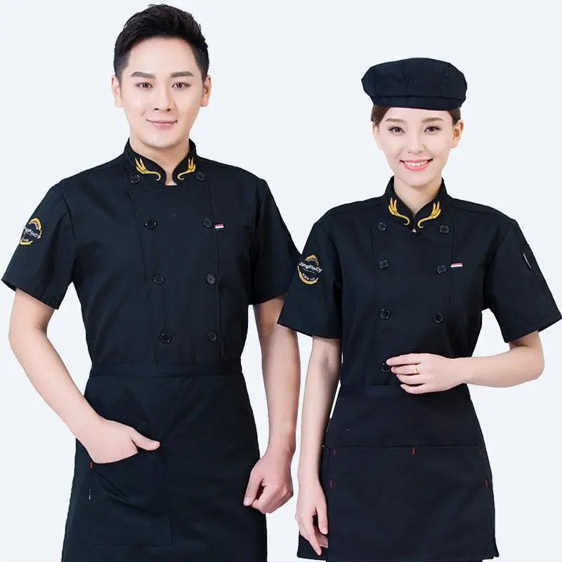 Mens Short Sleeve Chef Coat Summer Catering Uniform for Hotel Restaurant Bakery Kitchen Work Wear
