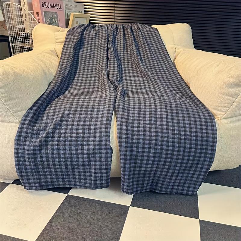 Women's Casual High-Waisted Plaid Loose Wide-Leg Pants, Sports & Outdoor Jogger Clothes