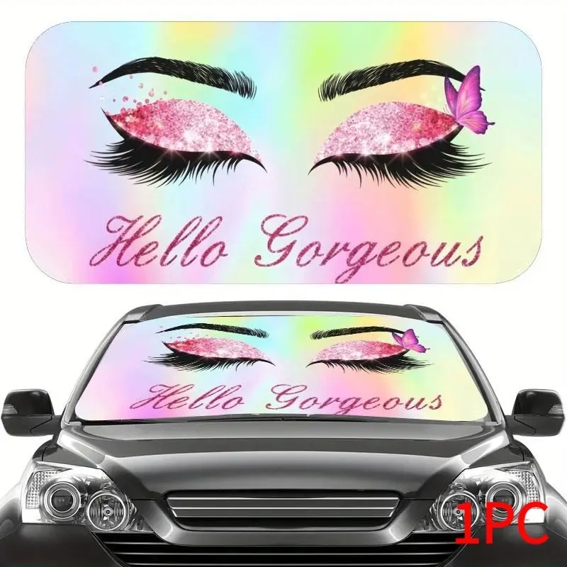 Women's Cute Butterfly Pattern Car Sun Visor, Foldable UV Protection Shade, Sun Shade for Car, Sparkle Crown Design, Universal Car Interior Gift, Suv Truck Accessory, Foldable Car Sunshade