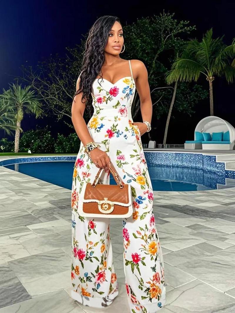 Women's Floral Print Cami Jumpsuit, Casual Fashion Wide Leg Jumpsuit for Daily Holiday Vacation Wear, Women Jumpsuits for Summer, Beach Jumpsuit