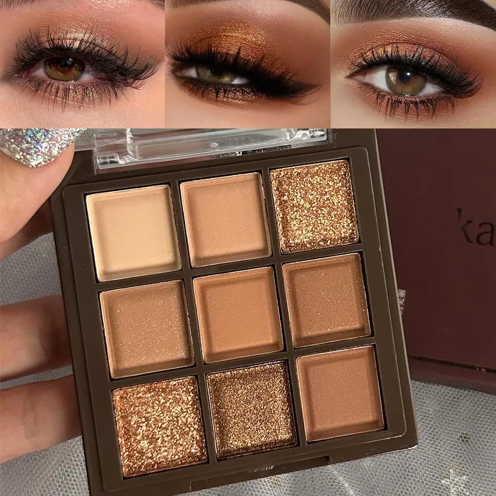 Rose Gold Eyeshadow Palette with 9 Pigment-Rich Neutral Tones, Features Matte & Shimmer Finishes, Long-Lasting Waterproof Makeup for Smokey Eye Looks