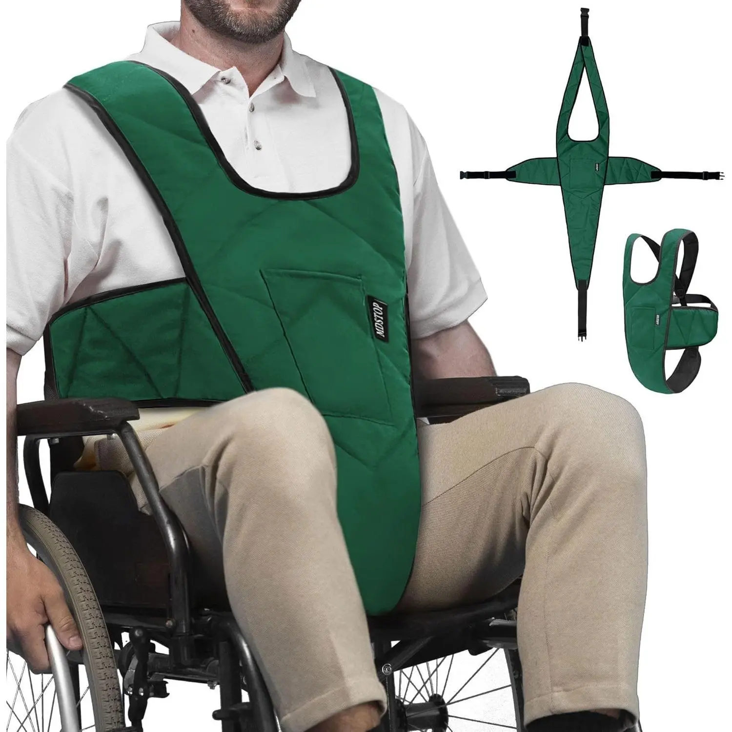 Wheelchair Safety Belt, Anti-Slip Wheelchair Seatbelt, Wheelchair Harness with Adjustable Secure Buckle, Medical Restraints Straps for Seniors Elderly, Patients, Disable (Green)