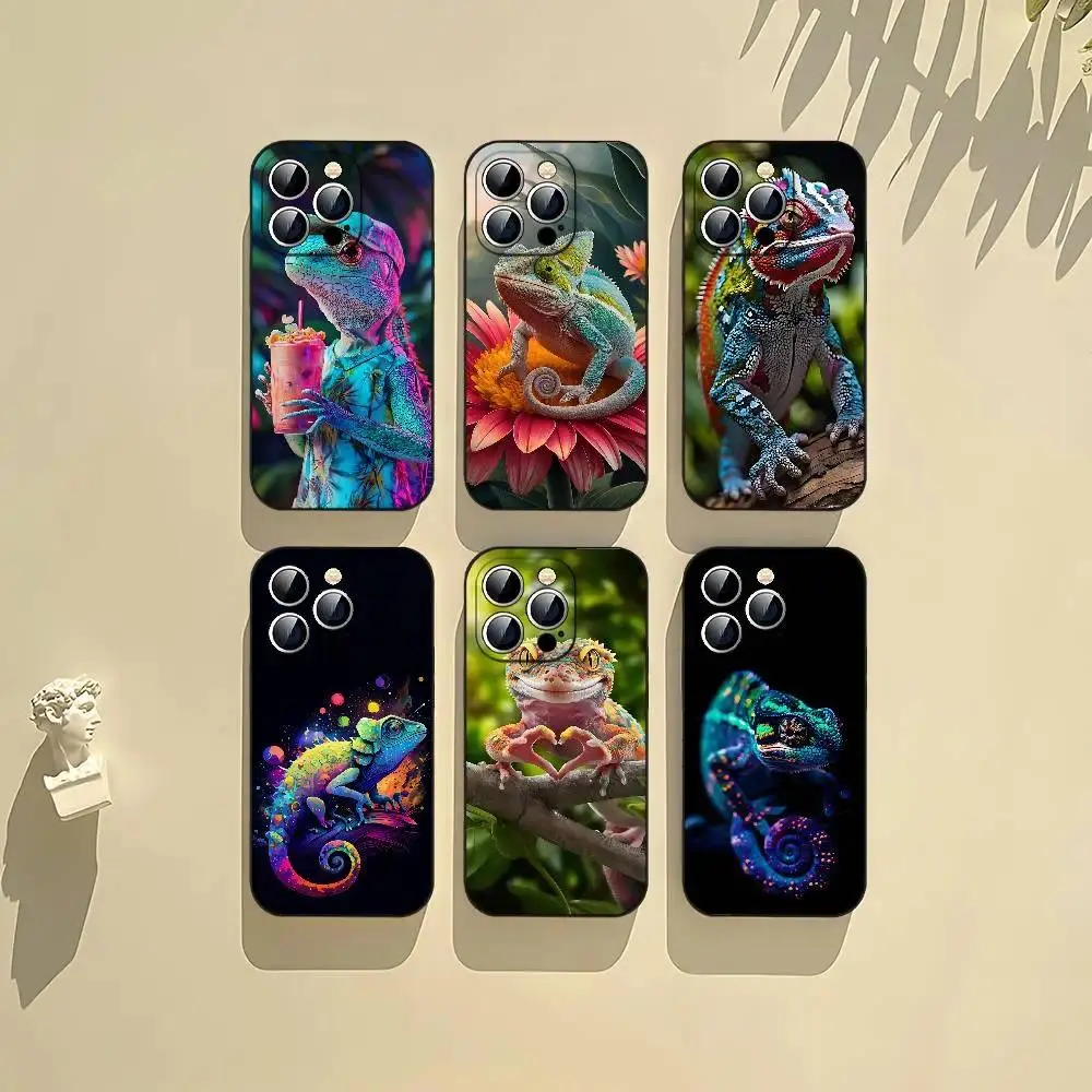 Chameleon Animal Phone Case Colorful Reptile Nature Protective Cover Compatible with iPhone 11-17 Pro Max/Plus & Samsung Galaxy S23-S25