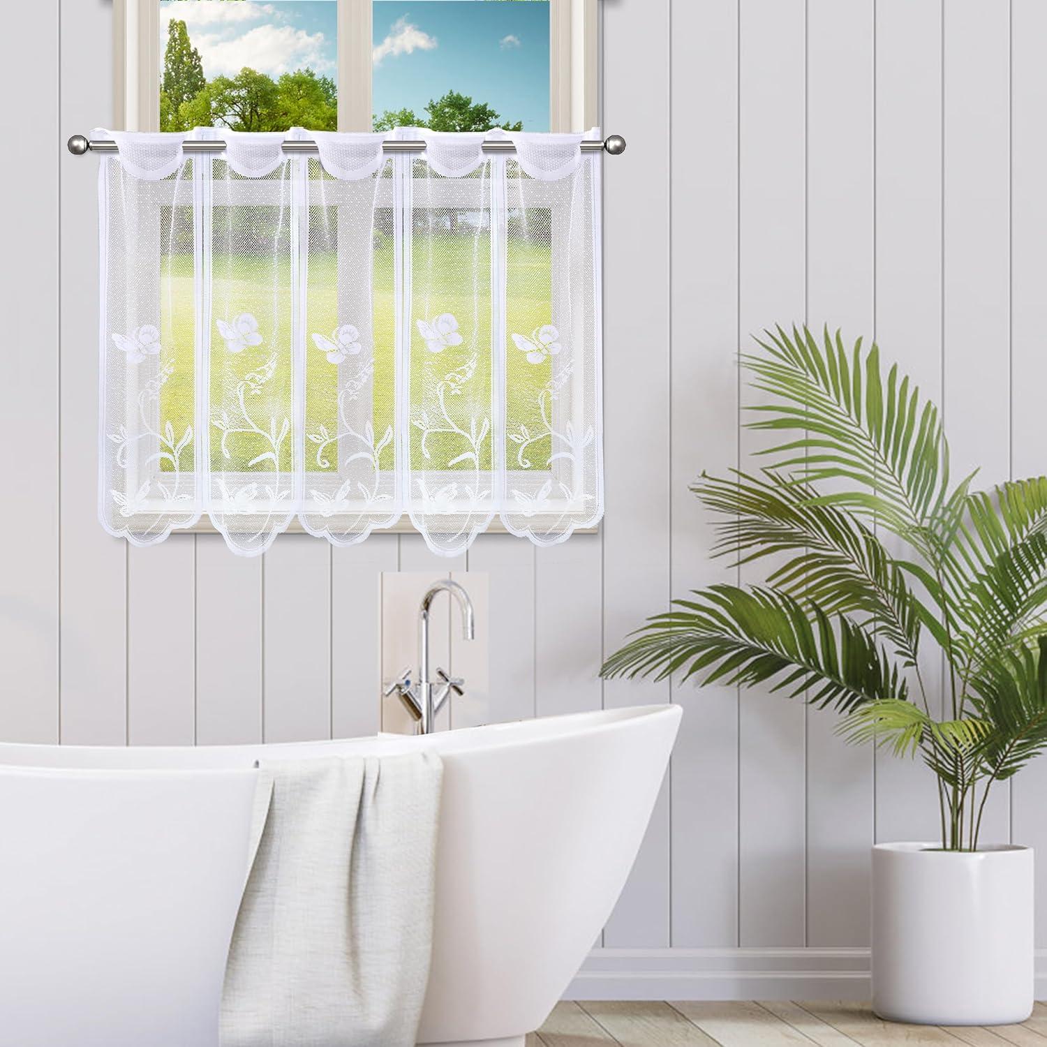 Butterfly & Flower Pattern Lace Curtain, Short Curtain, Window Curtain for Home Living Room Bedroom Kitchen, Home Decor, Net Curtains Window