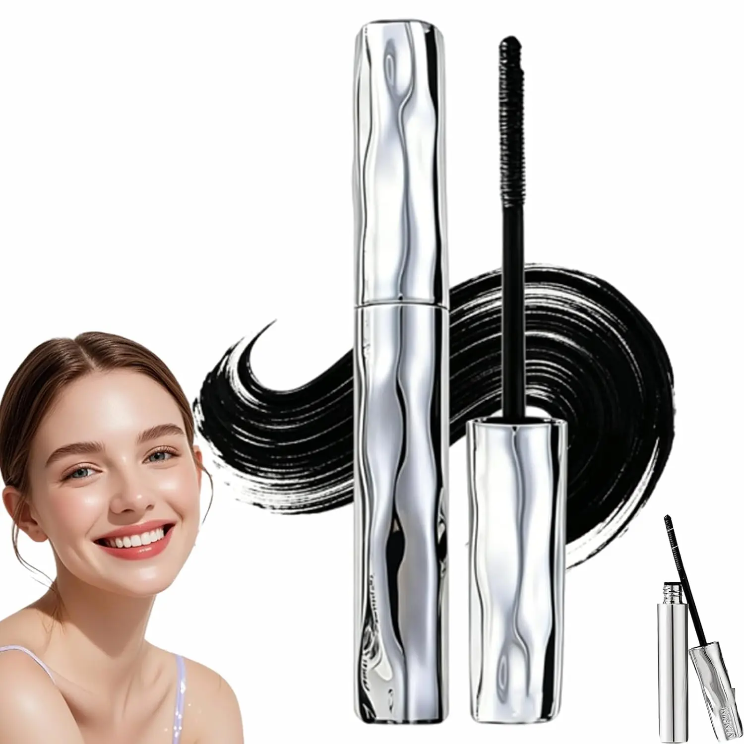 Waterproof Fiber Mascara, Curling Silver Stick Mascara,Volume & Length Without Clumping for Dramatic Moments, Steel Tube Mascara Wand, Curling Eyelash Iron