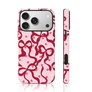 Romantic Pink Bow & Heart Phone Case for iPhone 17 Air 16 Plus 15 Promax 14 13 12 11 Pro,and Samsung Galaxy S26 S25 S24 FE S23 Ultra All Models, Double-Layer TPU Shockproof Protective Cover.MFL106
