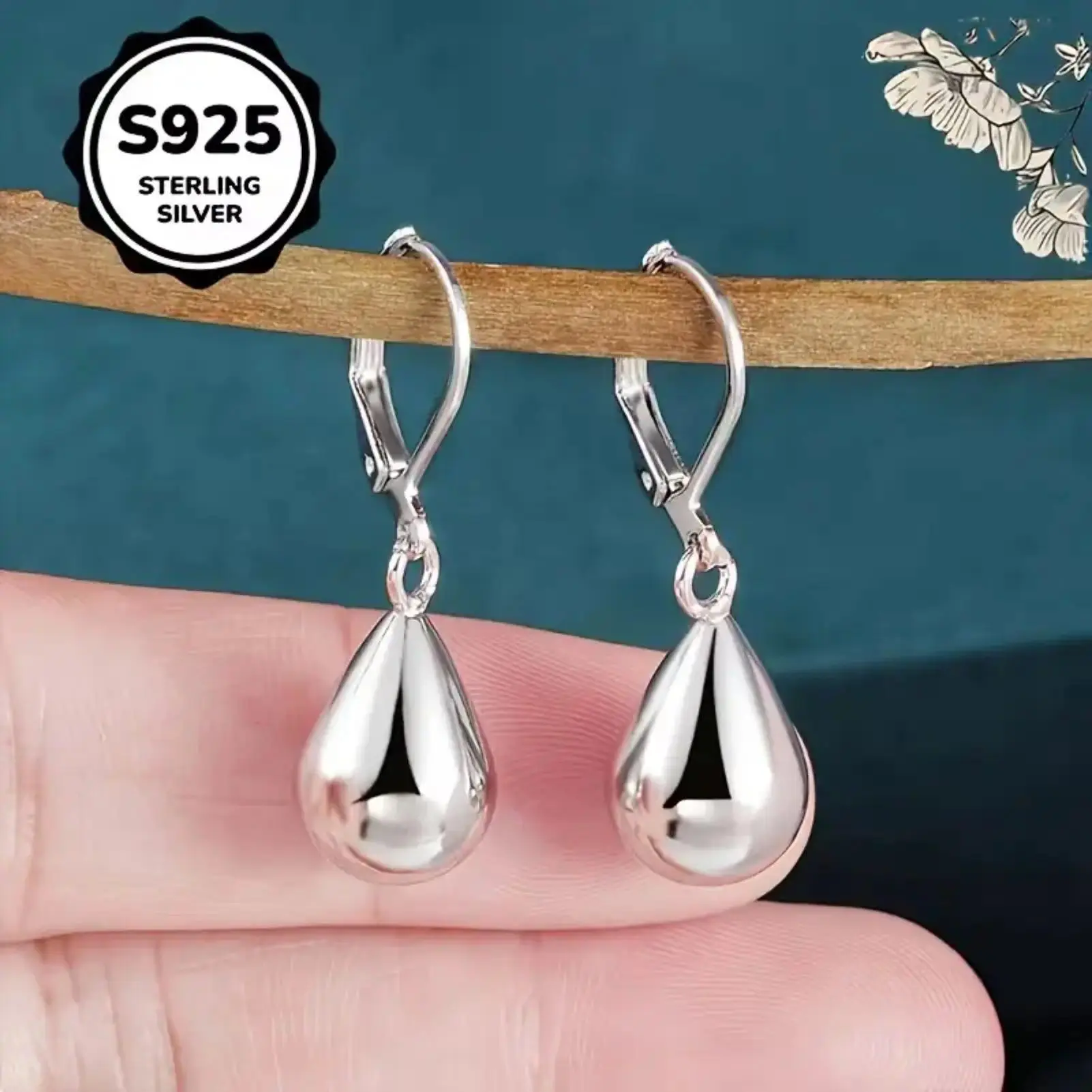 S925 Sterling Silver Teardrop Dangle Earrings for Women, Elegant Polished Water Droplet Leverback Drop Earrings, Classic Lightweight Silver Jewelry for Daily Wear, Office, Party, Date, Perfect Birthday Gift for Ladies & Teen Girls