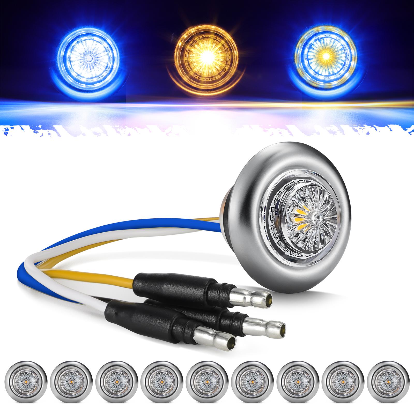 10Pcs 3/4 Inch Led Side Marker Lights (External Red+ Internal Blue), Clear Lens Clearance Bullet Lights Penny Light with Trim Ring Bezel for Trailer Truck RV Car Bus Van, IP68 Waterproof