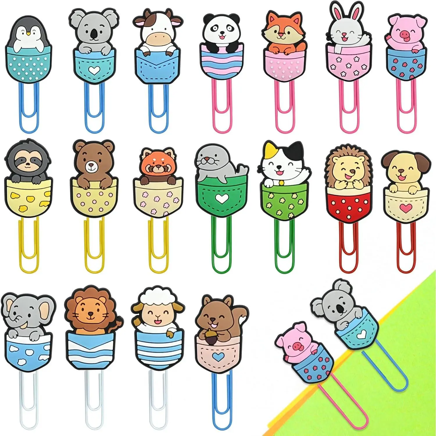 Cute Paper Clips, 18 count Cute Pocket  Bookmark Paperclips Bulk Metal Fun  Planner Clip Charms Clamp Desk Accessories Stationery Colorful Office Supplies Gifts for Student Teacher Party Decor