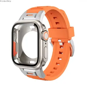2026 2-Pack iwatch Case & Band Combo, Rugged Hard PC Full Protective Cover with Metal Connector Strap, Compatible with Series 4-11 & SE, Fits 40-46mm, Durable Accessory for Summer Outdoor & Daily Use