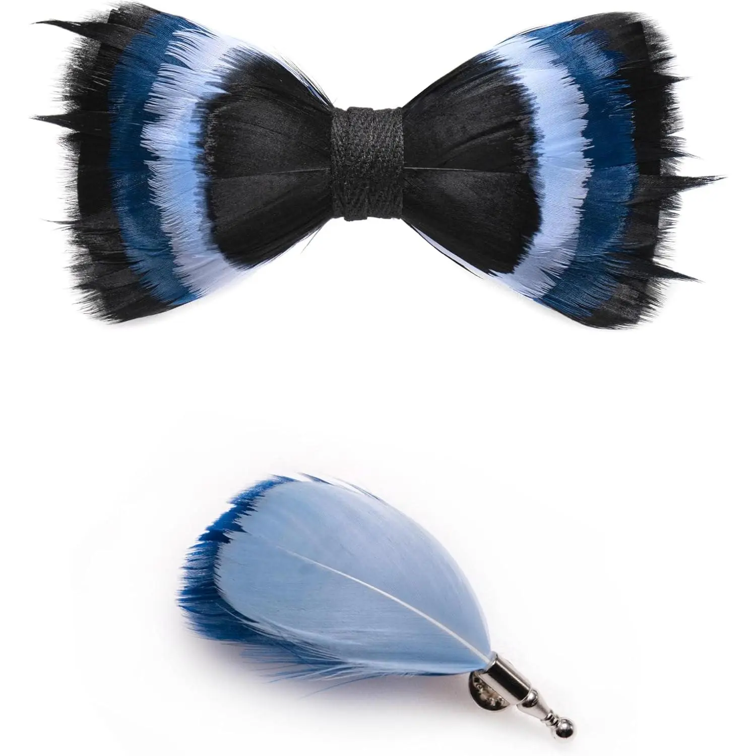Men's Handmade Feathered Bow Pre-Tied Set with Brooch - Fashion Clothing Accessory for Formal Occasions