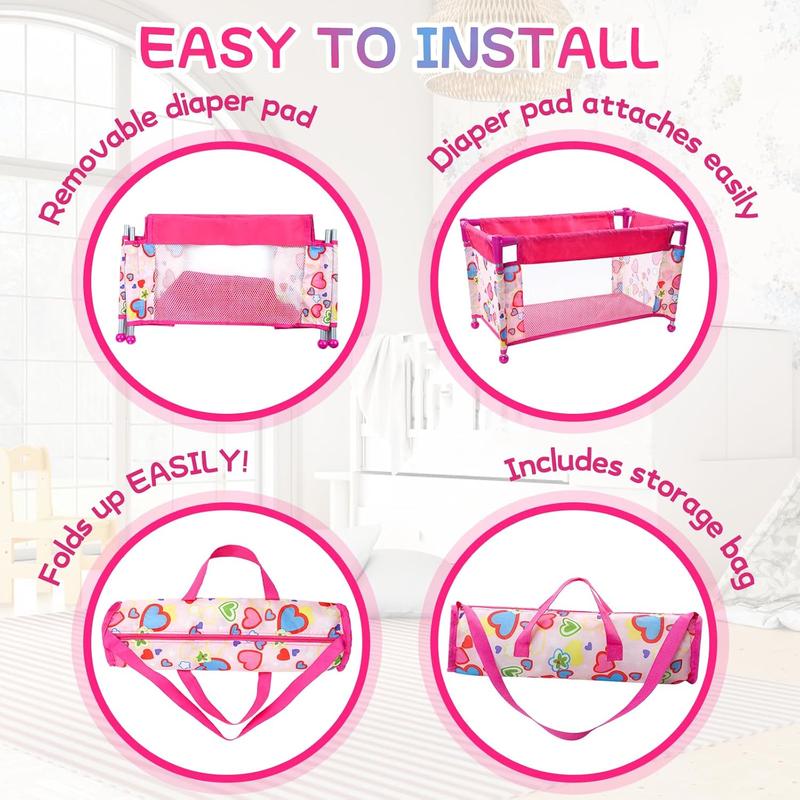 Reborn Baby Doll Crib with Storage Bag, 1 Set Removable & Foldable Doll Crib, Doll Accessories for 17-20 Inch Reborn Baby Dolls