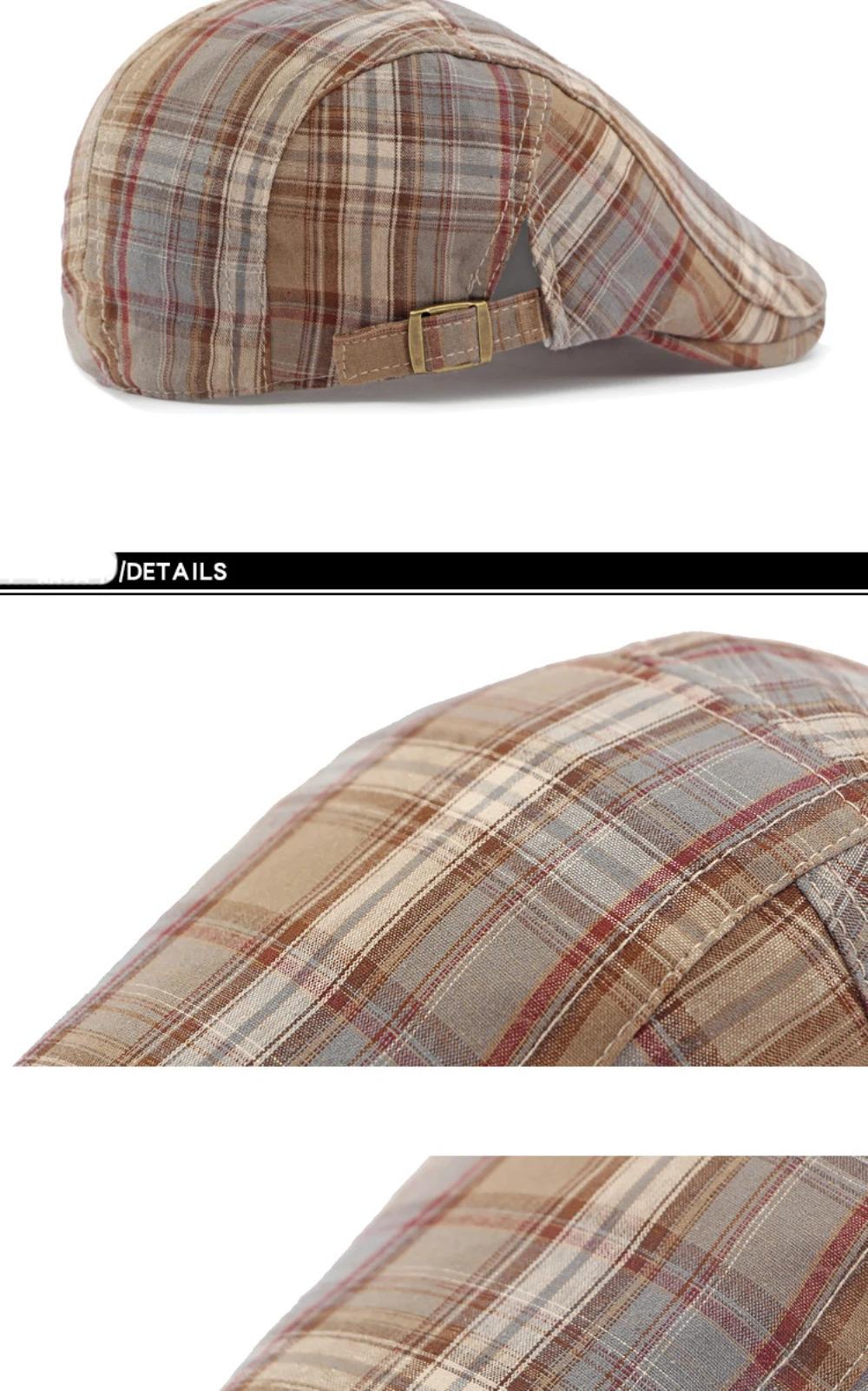 HT4376 Berets Men Women Vintage Plaid Beret Cap Male Female Adjustable Flat Cap Retro Spring Summer Cap Beret Hats for Men Women