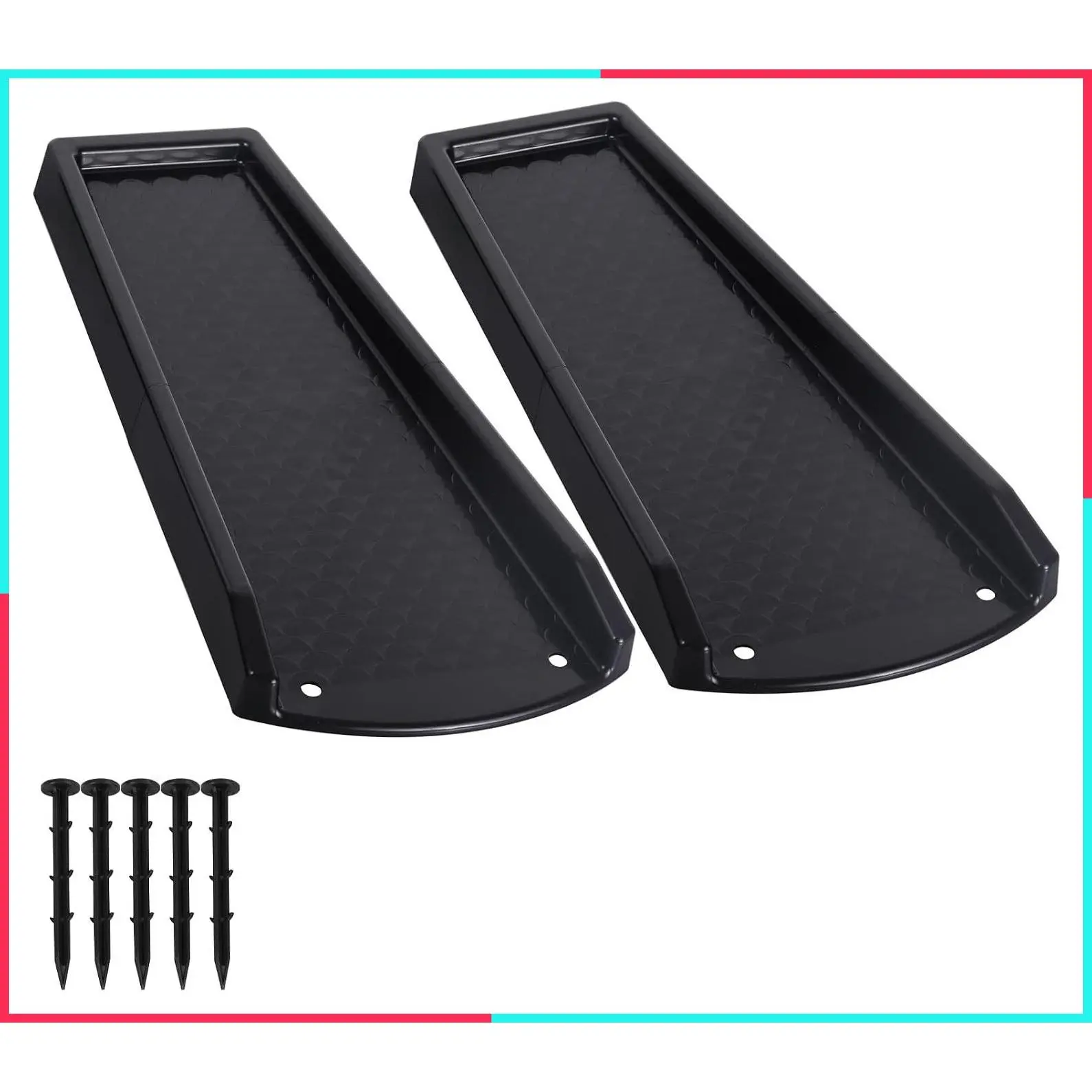 Rain Gutter Downspout Splash Block, 24" Downspout Extender with Drain Tray & PE Nails, Fixable Splash Guard for Water Drainage, 2 Pack Black