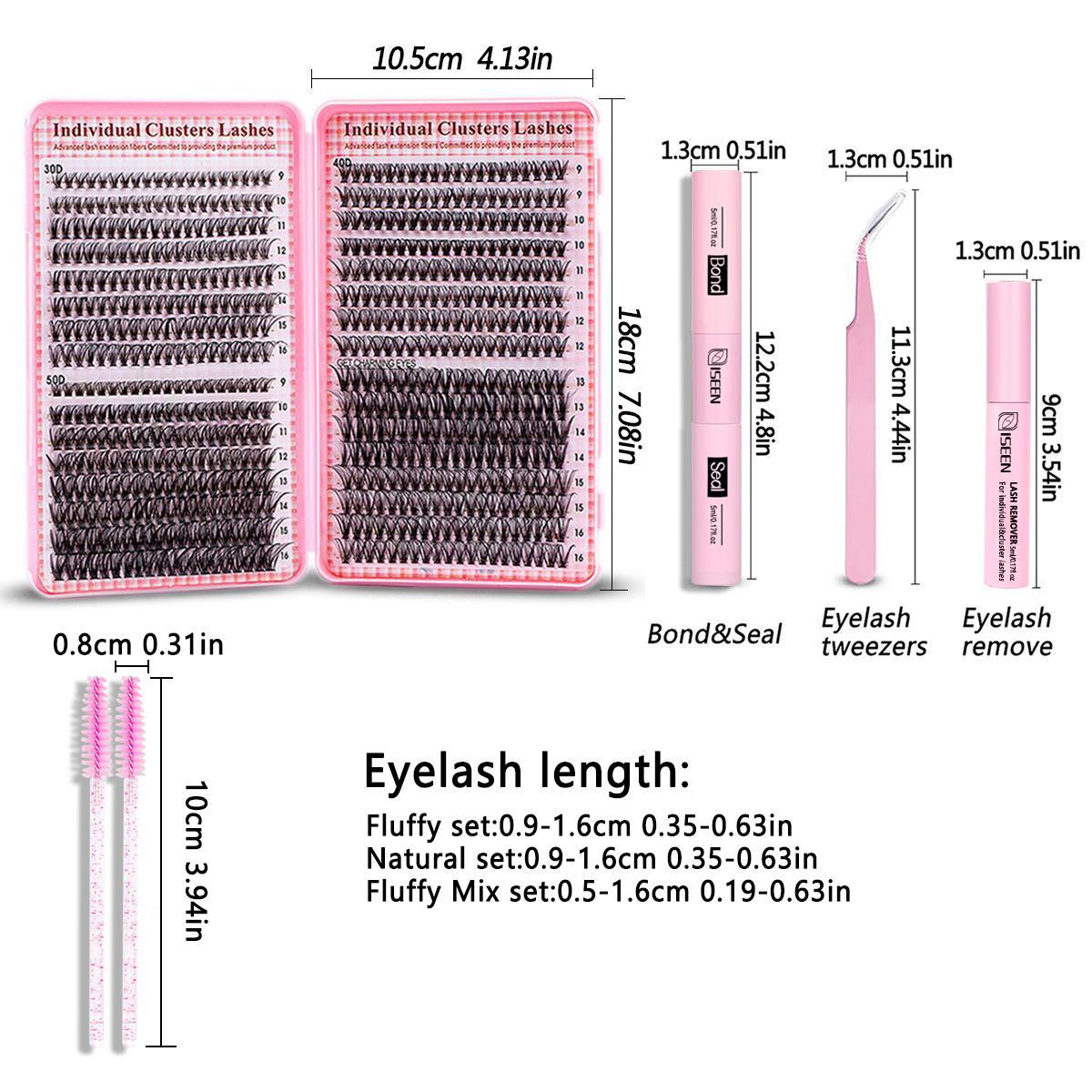 Individual Eyelash Extension Kit, 1 Set False Eyelashes Diy Cluster Lash with Eyelash Glue & Tweezers & Glue Remover, Professional Eye Enhancement Tools for Women, Makeup DIY Eyelashes Kit Natural Set