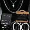 39-Piece Stainless Steel with Gift Box, Complete Accessories Set, Fashionable Jewelry Set, Hip Hop Punk Retro – Cross Necklace, Cuban Chain, Bracelets, Rings & Earrings, Geometric Zircon Accessories, Birthday Gift