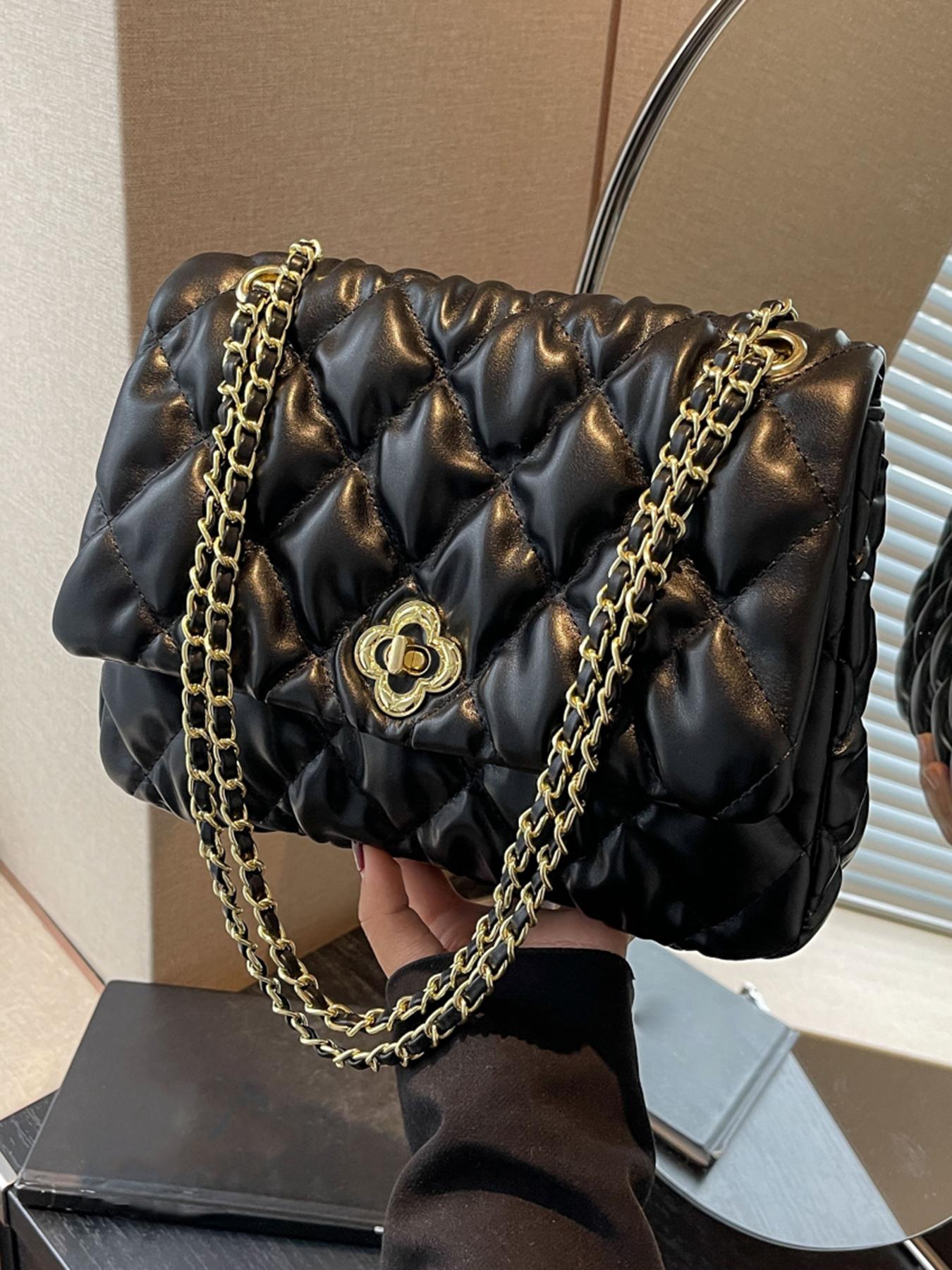 Classic style women's quilted crossbody bag, simple and niche, metal chain shoulder strap design for women's shoulder bag, trendy and fashionable, exquisite solid color casual women's bag, suitable for commuting, shopping, dating, parties and other occasi