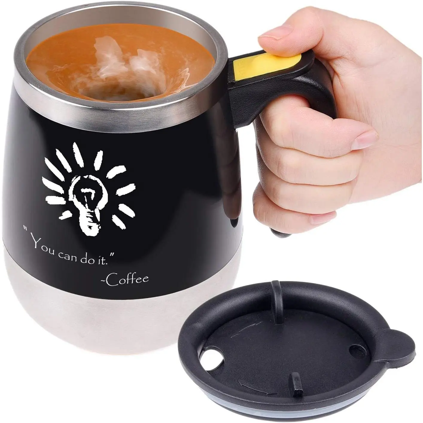 Auto Stirs Stainless Steel Self Stirring Coffee Mug - 400ml/13.5oz Electric Mixing Cup for Coffee, Hot Milk, Protein Shake, Bouillon - Ideal for Office Users, Gym, Compact