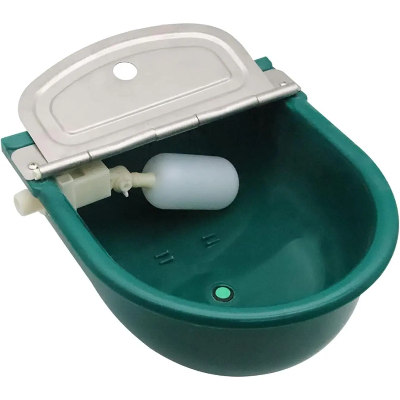 Plastic Automatic Water Bowl with Stainless Steel lid, Livestock Waterer for Cattle Horse Goat Sheep Dog, Water Trough Bowl with Float Valve (No Pipe)