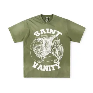 SAINT VANITY Cotton Graphic T-Shirt, Y2K Streetwear Oversized Tee, Vintage Lion Print Washed Cotton Short Sleeve Top, Hip Hop Harajuku Boxy Fit Casual Unisex Summer Tee, Acid Wash Retro Graphic Shirt