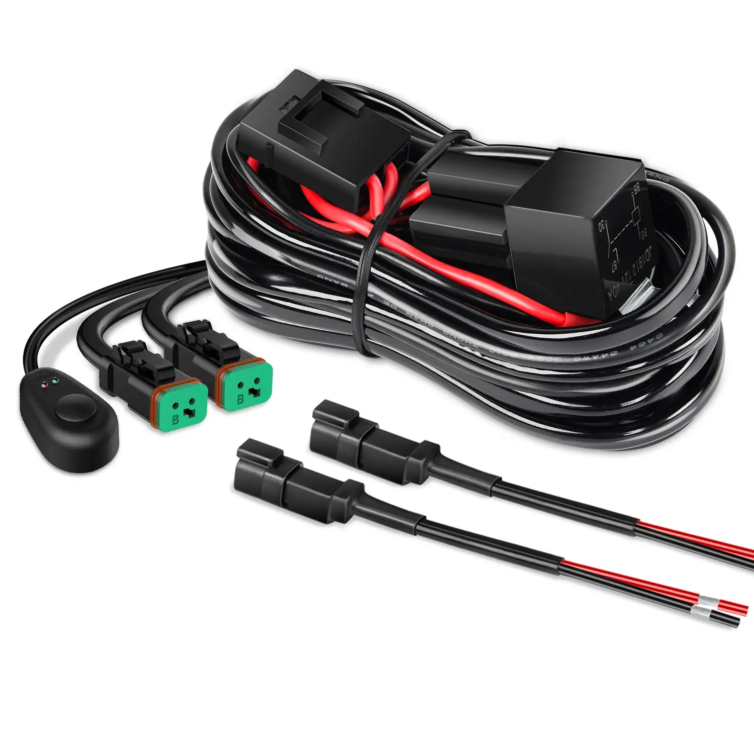 DT Wiring Harness Kit for LED Light Bars - 12V On/Off Switch, Power Relay, Blade Fuse - 2 Leads