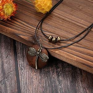 6PCS Boho Layered Long Necklaces for Women | Vintage Wooden Pendant Set | Trendy Dragonfly & Tree of Life Jewelry