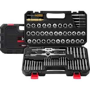 81- Tap and  Set, SAE & Metric #4-1/2" & M3-M12, Heavy-Duty GCr15 Steel Rethreading Tool Kit with Coarse and Fine Threads for Internal and External Threads