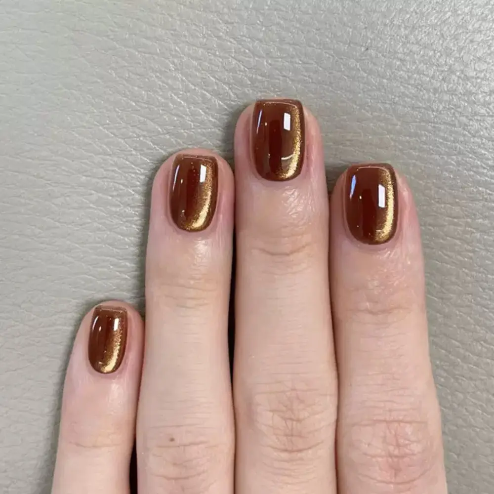 24pcs Coffee Glitter Nails, Short Square False Tips, Elegant Minimalist Design, All-Season Versatile, Perfect for Daily & Fall
