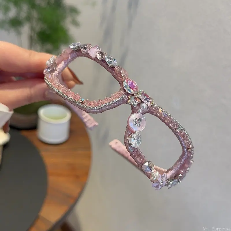 Rhinestone-Trimmed Glasses Motif Pink Headband - Steel & Plastic Decorative Hoop, Novelty Fashion Hair Accessory for Daily Wear, Photo Shooting, Party Wear