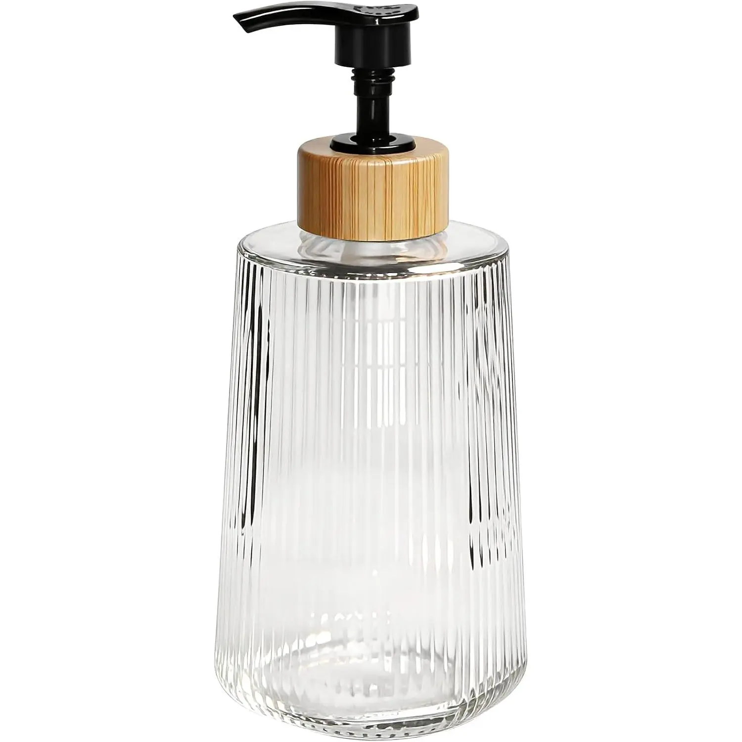 12oz Thick Striped Thick Glass Durable Soap Dispenser with Pump - Single Set Hand Soap/Lotion Bottle for Bathroom, Kitchen, Modern Style (Residential & Commercial Use)