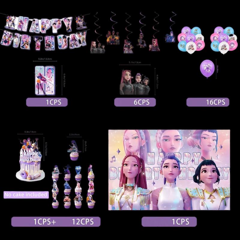 Kpop Birthday Party Decorations Set, Flag Banner Balloon Hanging Card Kit, Happy Birthday Banners, Various Balloons, Backgrounds, Cake Topper