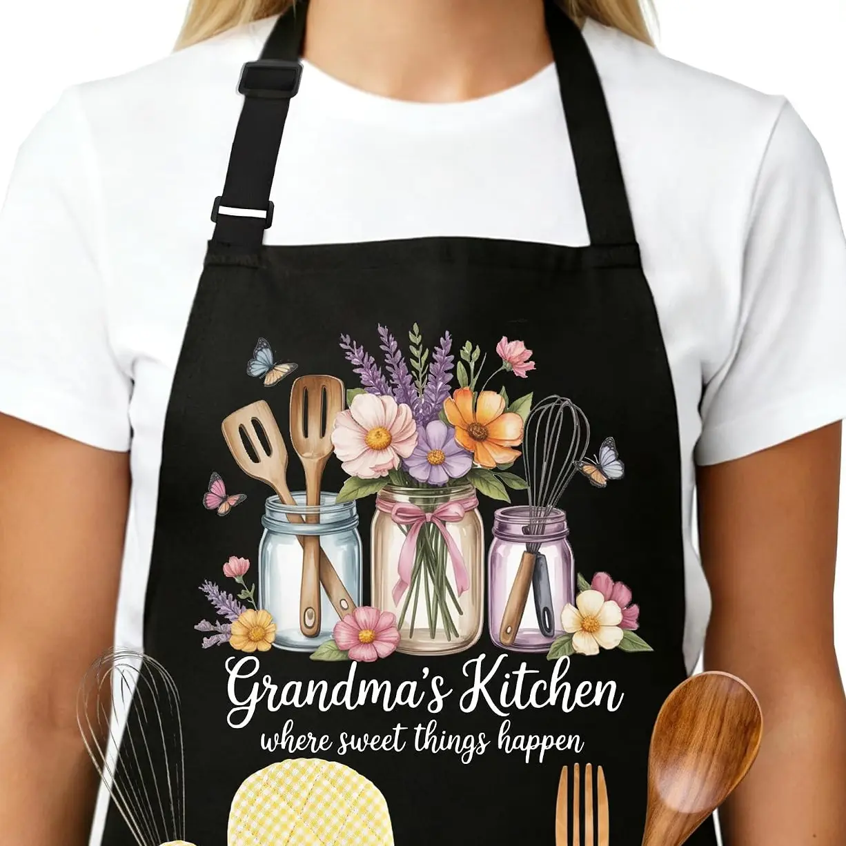 Eronm Baking Aprons For Women, Adjustable Grandma Apron With Pokets, Birthday Mothers Day Housewarming Baking Gifts