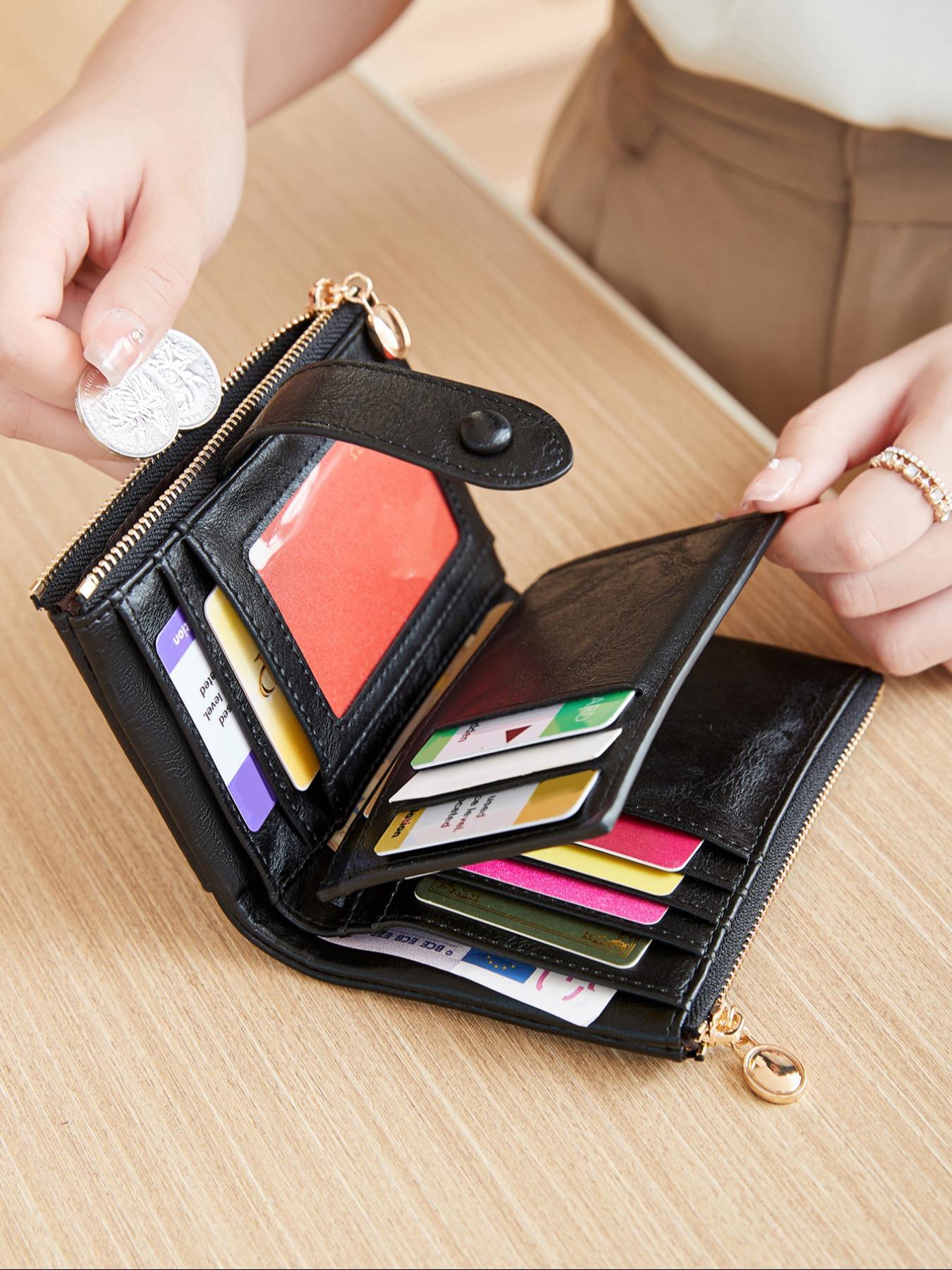 Women's Retro Zipper Short Wallet, Multi Card Slot Bifold Wallet, Fashionable Card Holder, Credit Card Organizer, Casual Versatile, RFID Blocking Wallet for Women & Girls