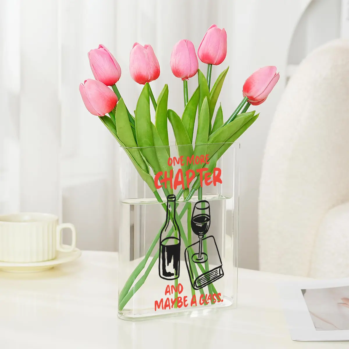 1Pc Clear Acrylic Book Shaped Tabletop Vase For Flowers, Transparent Book Vase Decor, Boho Aesthetic Room Ornament for Book & Flower Lovers, Table Centerpiece for Anniversary, Retirement, New Year, Christmas, Thanksgiving & Valentine's Day