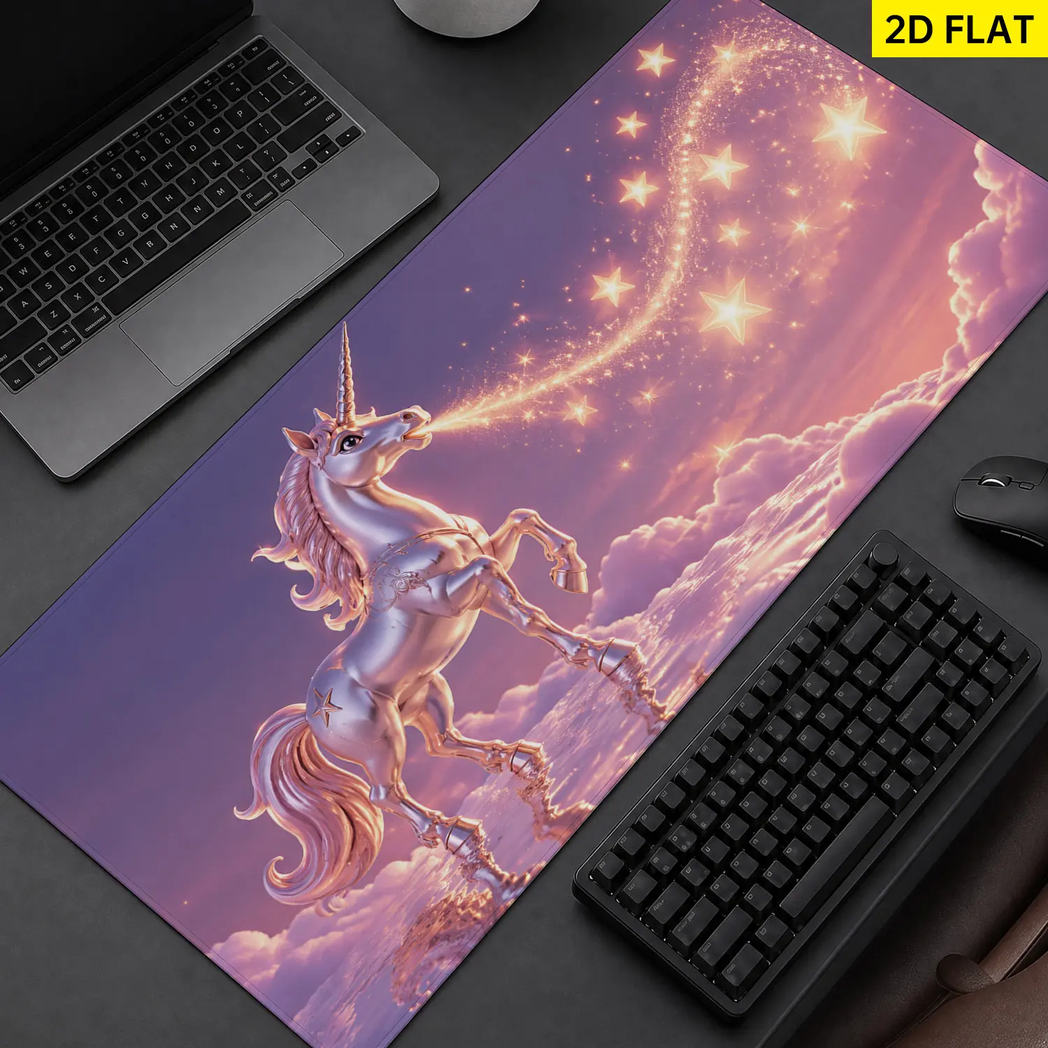 Extra Large silver unicorn magical stars Mouse Pad,Non Slip Rubber Pad,Desktop Decoration Drotection Pad,Washable,Lock Edge Multi Size,Premium Multipurpose Mousepad For Home,Office,Gift for Family and Friends