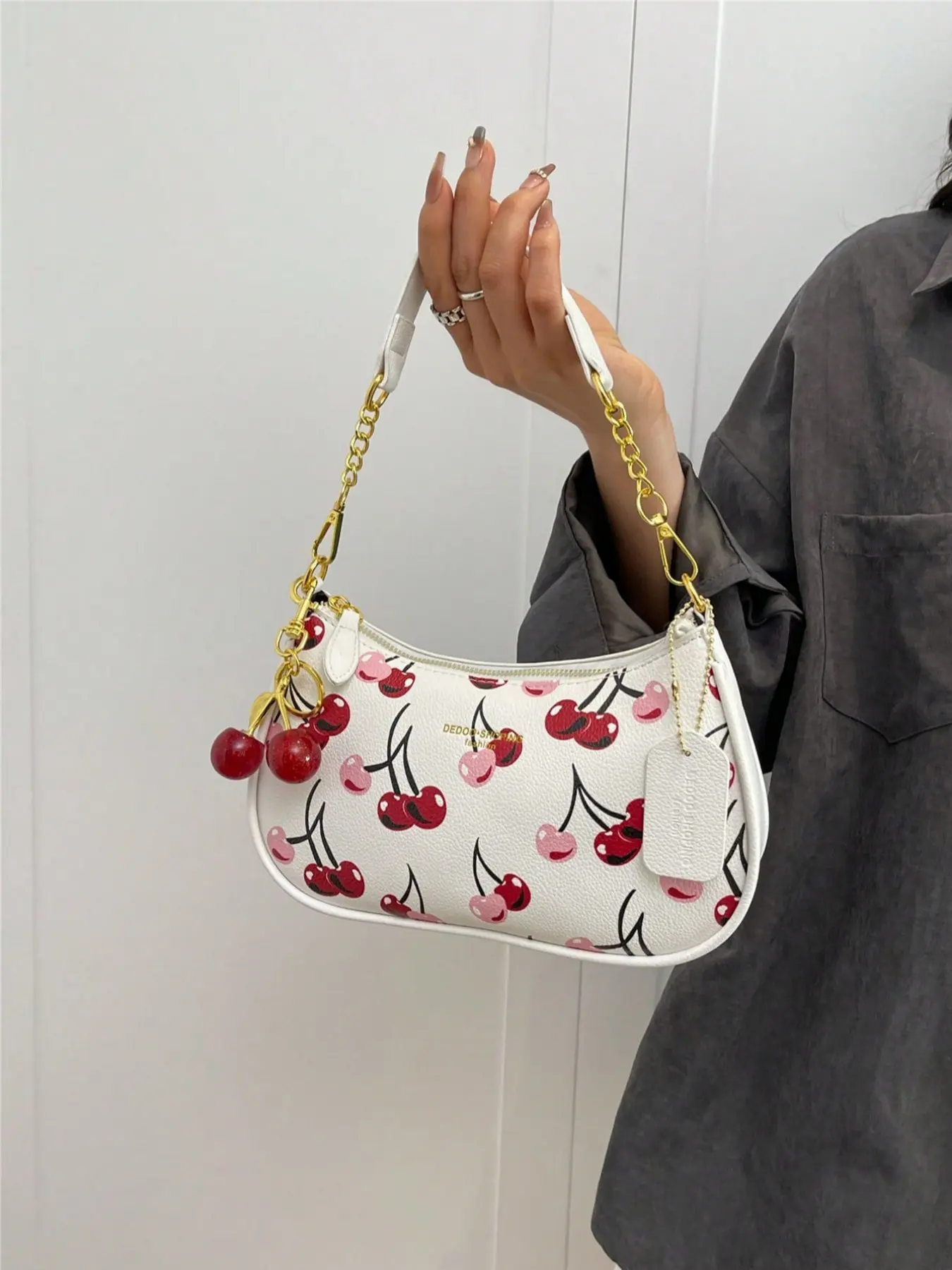 2026 New European and American Style Underarm Handbag, Crossbody Bag with Cherry/strawberry Print, Crescent Moon Shoulder Bag