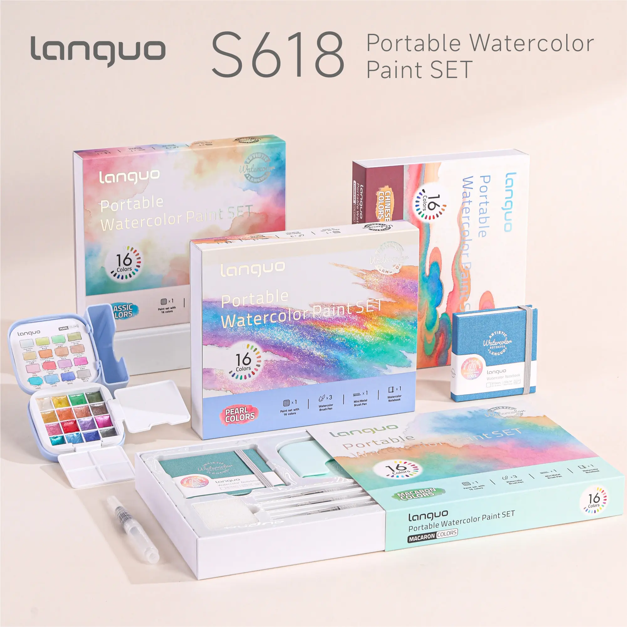 Solid Watercolor Gift Set, Rich Color Layers, Comfortable Grip, Includes Bucket, Pigments, Palette, Brush, Portable for Drawing, Writing, Sketching, Postcards