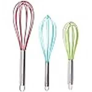 Silicone Whisk Set of 3 - wire whisk for Cooking Non-Scratch - whisks for cooking - Hand Whisk - whisker tool - wisking tool stainless