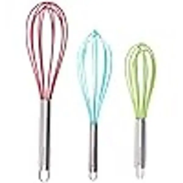 Silicone Whisk Set of 3 - wire whisk for Cooking Non-Scratch - whisks for cooking - Hand Whisk - whisker tool - wisking tool stainless