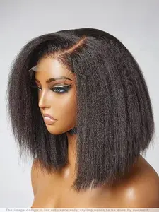 Short Kinky Straight T Part Wig for Women, Gorgeous Wigs without Bangs, Premium Synthetic Wigs, Synthetic Lace Wigs for Party and Daily Use, Lace Closure Wigs, Glueless Lace Wig