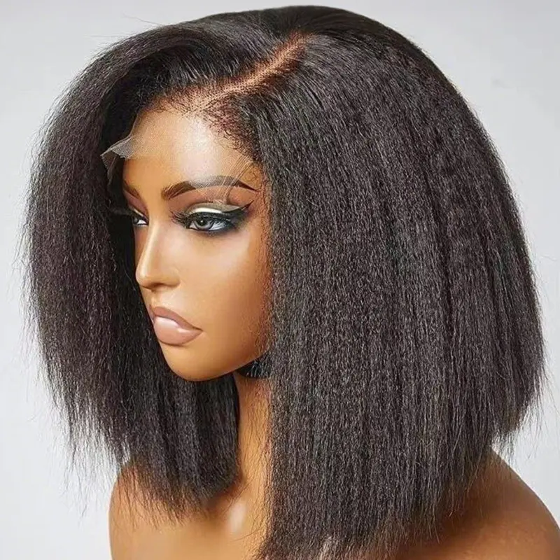 Short Kinky Straight T Part Wig for Women, Gorgeous Wigs without Bangs, Premium Synthetic Wigs, Fashion Wig, Synthetic Lace Wigs for Party and Daily Use, Lace Closure Wigs, Glueless Lace Wig, Glueless Hair Wigs