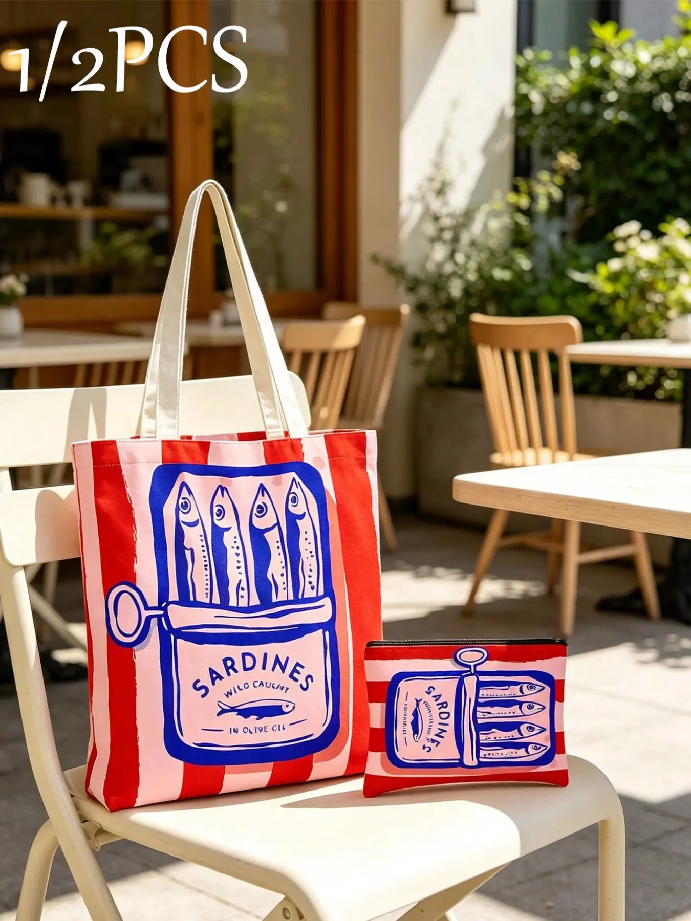 Women's Sardine Print Canvas Tote Bag, Lightweight Large Capacity Reusable Shoulder Bag, Ideal for Beach, Picnic, Shopping, Food Storage, Summer Bag, Beach Bags, Lightweight Versatile Tote, Tote Handbag, Shopper Handbag