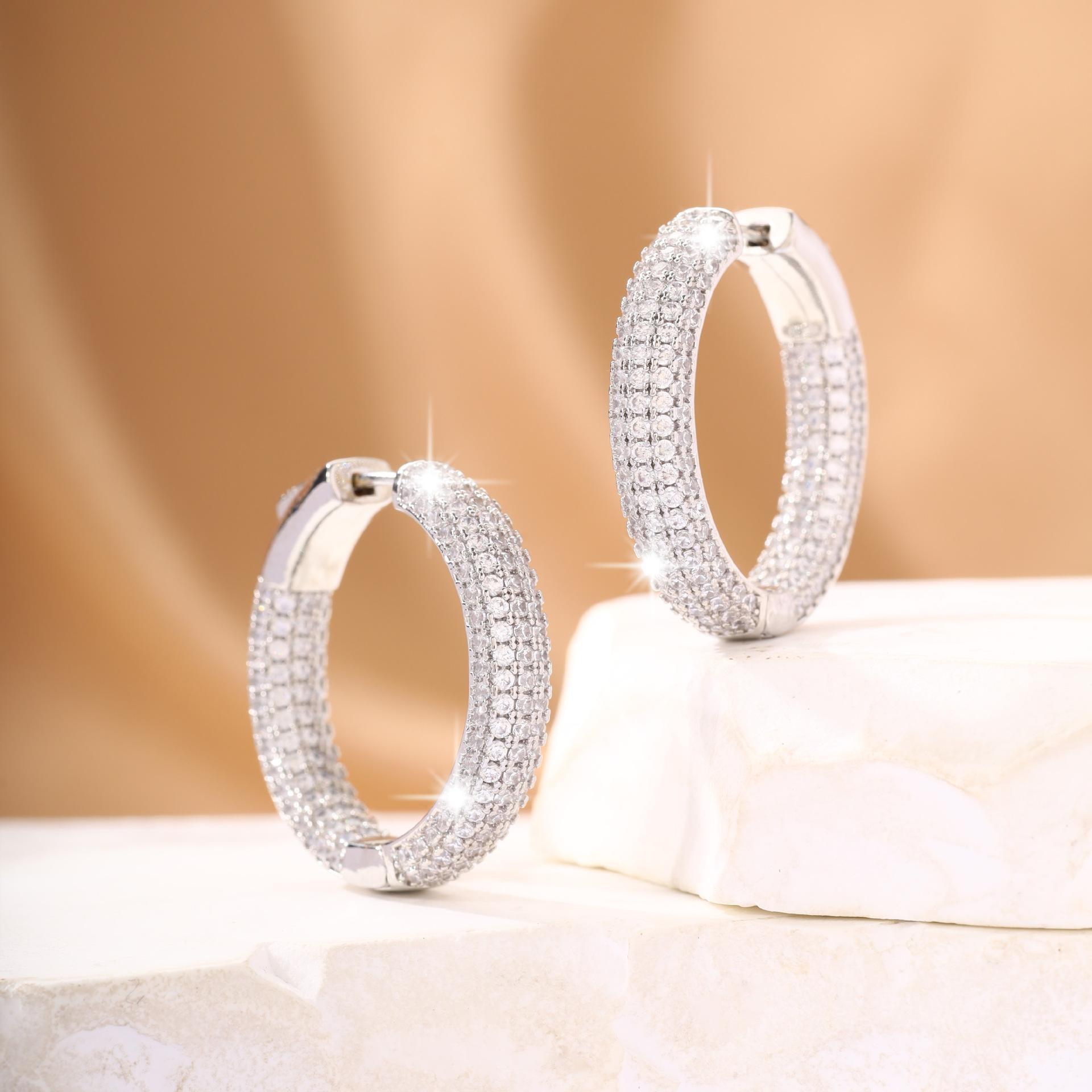 Cross-border best-selling full zircon earrings, light luxury, high-end, stylish and trendy, unisex, European and American hip-hop personality