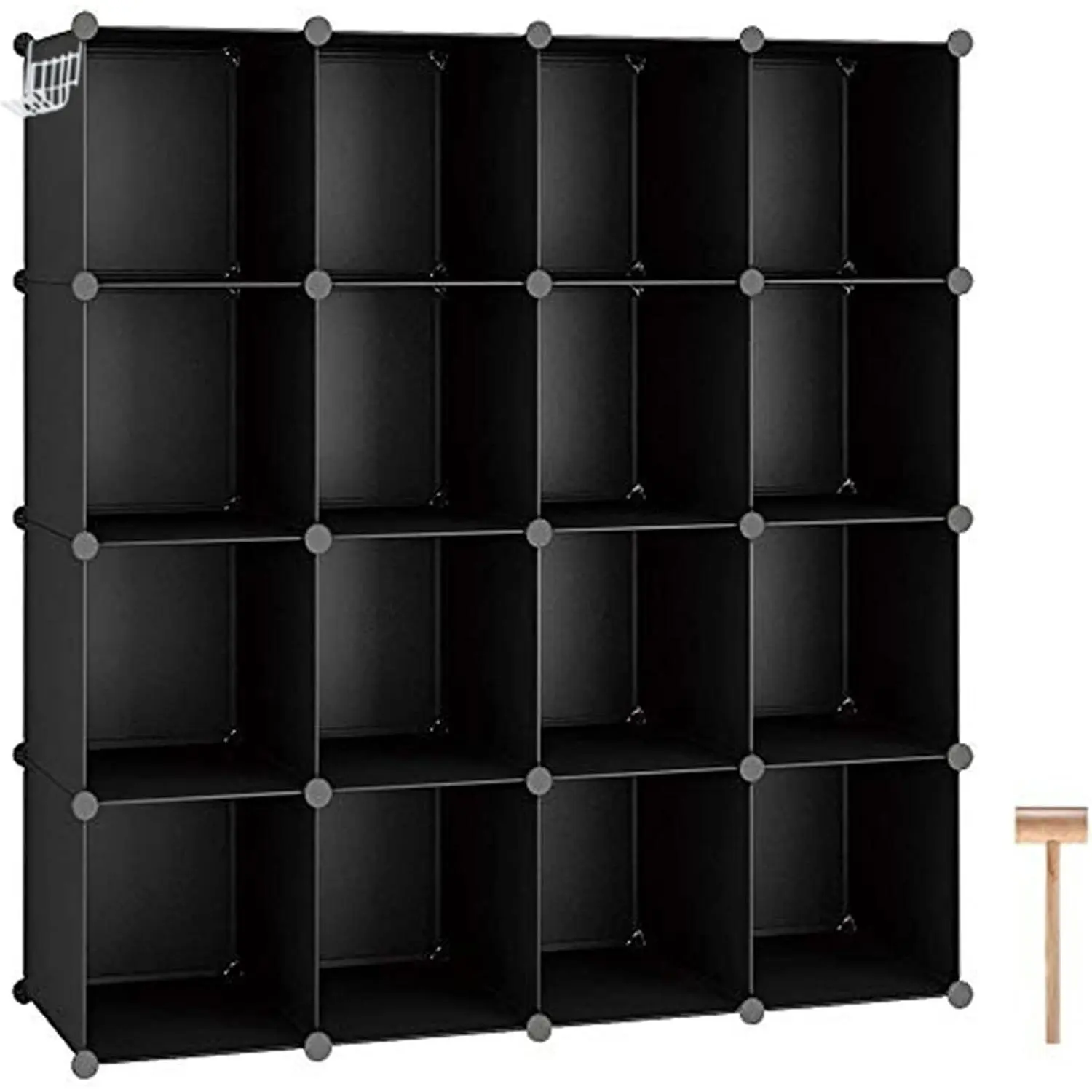Cube Storage Organizer, 16-Cube Shelves Units, Plastic Storage Cubes, DIY Closet Organizer, Modular Closet Storage Shelves Ideal for , Bedroom, 48.4" L × 12.4" W × 48.4" H Black SUM3016H