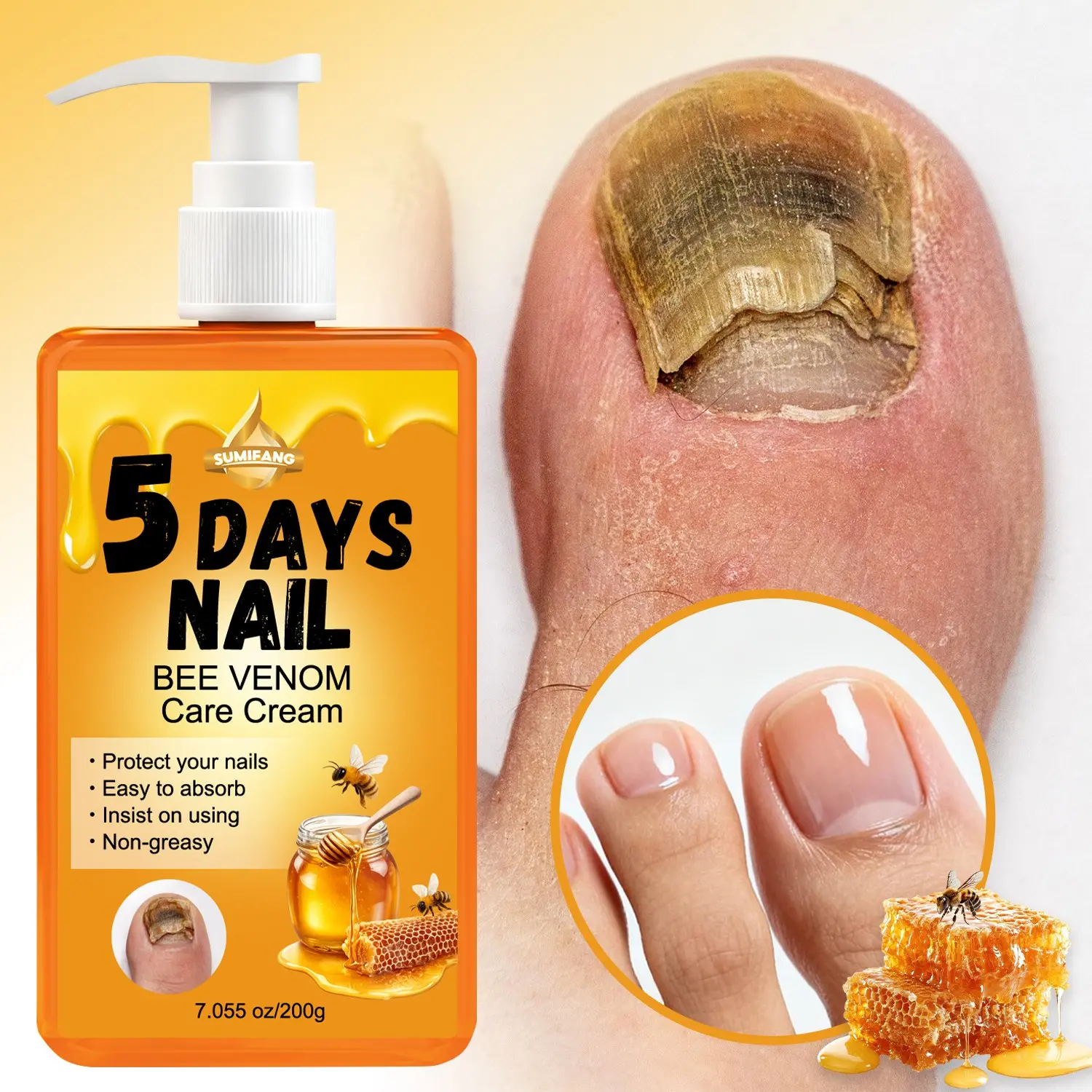 SUMIFANG | Bee Venom Nail Care Cream | Bee Venom + Salicylic Acid + Collagen | Fast-Absorbing, Non-Greasy, Lightweight, Suitable for Fingernails & Toenails, Protects & Strengthens Nails | For Post-Manicure Care & Daily Nail Protection | Nail Strengtheners