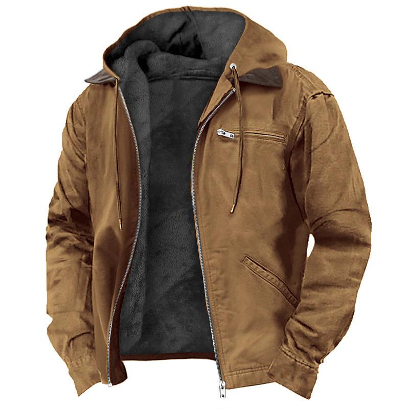 Solid Color Hooded Cotton Jacket Casual Men's Fleece Zipper Pocket Jacket Coat bow clothes
