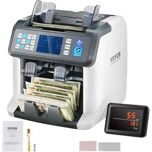 VEVOR Money Counter Machine, Bill Counter with UV/MG/IR/DD/DBL/HLF/CHN Counterfeit Detection, Counting/Value Count/Add/Batch Modes, USD/EUR Money Counting Machine with LCD Display for Small Business